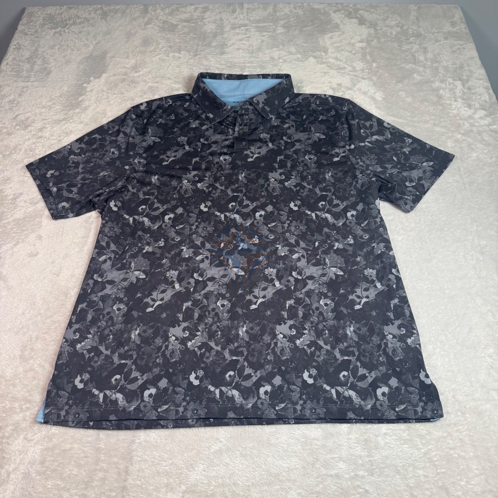 Rhone Mens Black Grey Floral Performance Golf Polo Shirt Size Large Preppy